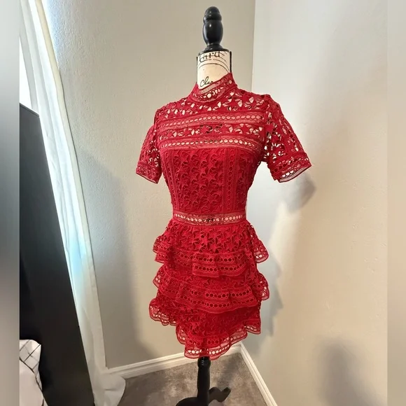 Self-Portrait Vibrant Red Lace Dress - Picture 2 of 8